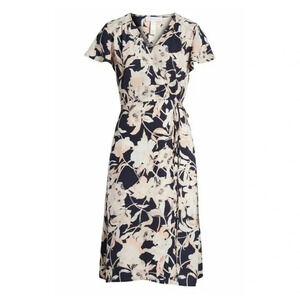 NWT Leith Nordstrom Women’s Small Floral True Wrap Dress Navy Pink Wedding‎ Midi